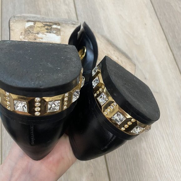 Cavallini Black Leather Studded Gold Heel Loafers Size 37 - Picture 8 of 12